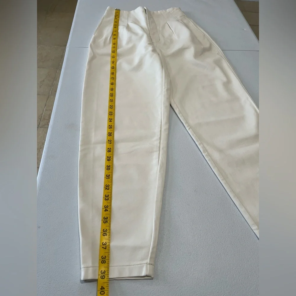 Free People Cream High-Waisted Trousers faux leather Sz 4 - Picture 8 of 9